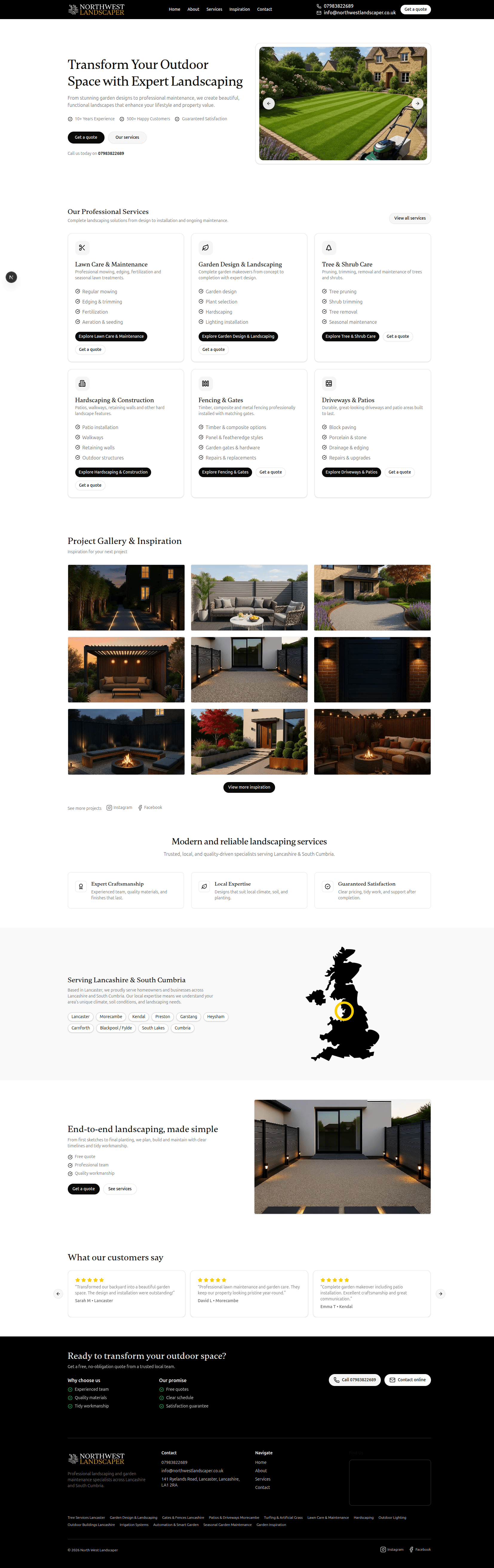 Northwest Landscaper Business package website homepage for a Lancaster landscaping company