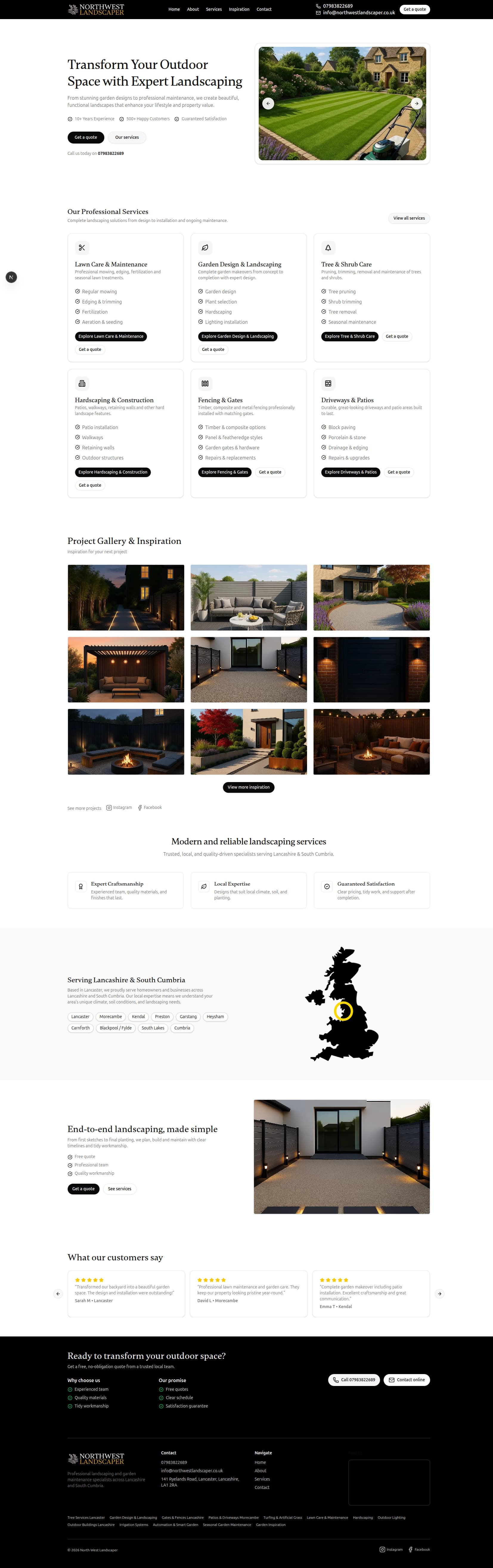 Northwest Landscaper Business package website homepage for a Lancaster landscaping company